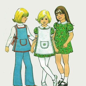 Vintage 1970s Girls Retro Dress, Apron and Pants Sewing Pattern  Simplicity 7064 Size 5-6 Breast 24-25