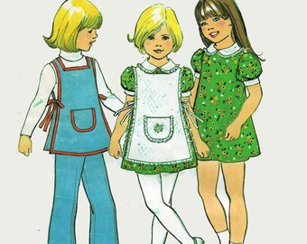 Vintage 1970s Girls Retro Dress, Apron and Pants Sewing Pattern  Simplicity 7064 Size 5-6 Breast 24-25