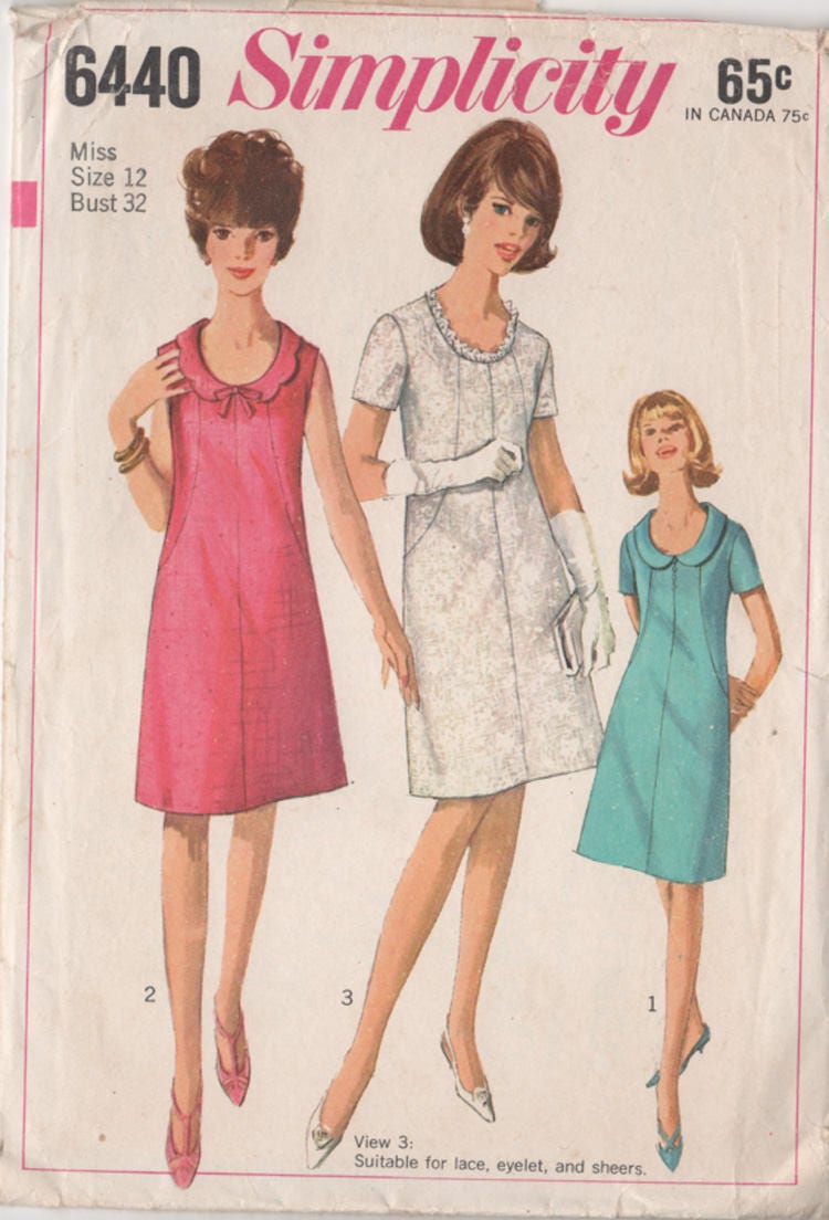 Vintage 60s MOD A Line Shift Dress With Scooped Neckline Sewing Pattern  Simplicity 6440 1960s Sewing Pattern Size 12 Bust 32 UNCUT -  Australia