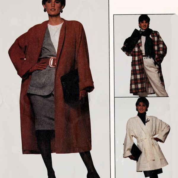 Vintage 1980s Flared Oversized BOXY Coat with Tie Belt Sewing Pattern McCalls 3874 80s EASY Vetements Style Pattern Size Small 10-12 UNCUT