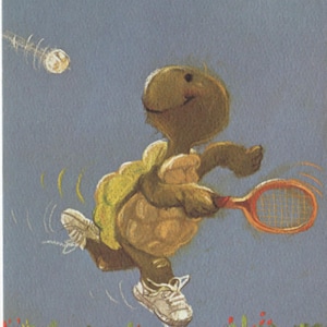 vintage années 70 Suzy’s Zoo Carte de vœux Tennis Sport Tortue Suzy Spafford