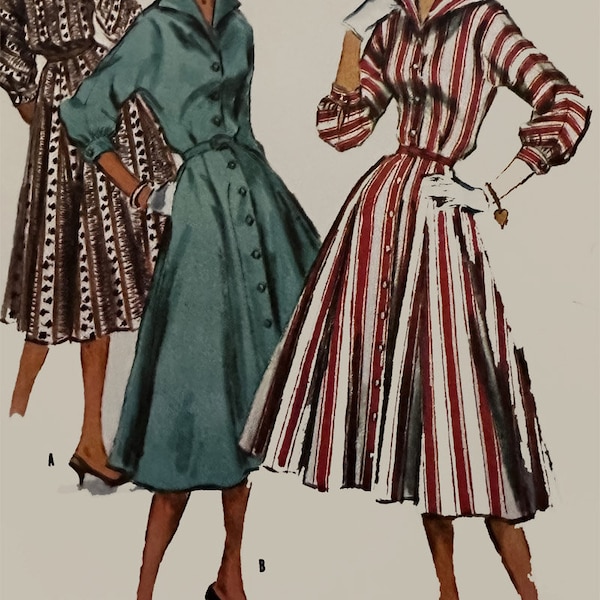 Vintage 50s Misses Shirtwaist Dress McCalls Sewing Pattern 3526 Size 14 Bust 32 UNCUT