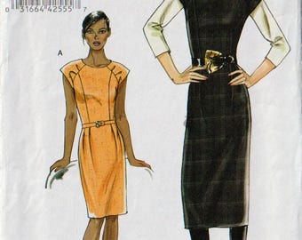 Very Easy Vogue Sewing Pattern 8531 - Misses Straight or Tapered Fitted Dress Cap Sleeve Princess Seam Tucks Plus Size 14-22 Bust 36-44 UC