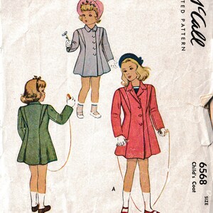 Vintage 1940s Cute Toddler Girls Princess Coat Sewing Pattern McCall 6568 Swing Era 40s Children's Pattern Size 1 image 2