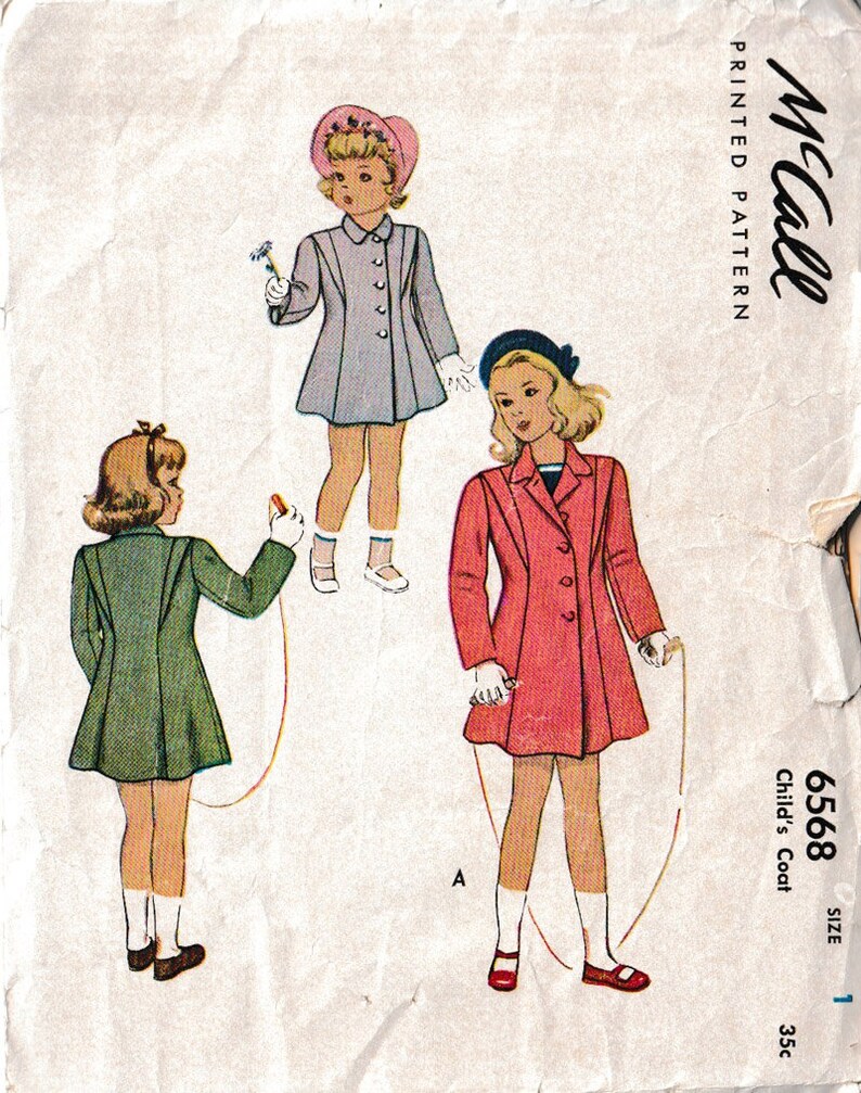 Vintage 1940s Cute Toddler Girls Princess Coat Sewing Pattern McCall 6568 Swing Era 40s Children's Pattern Size 1 image 2
