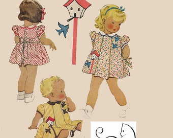 Vintage 1930s DARLING Toddler Girls Shirley Temple Style Pleated Front Apron Dress Tap Panties Bloomers Sewing Pattern McCall 681 Size 1 B20