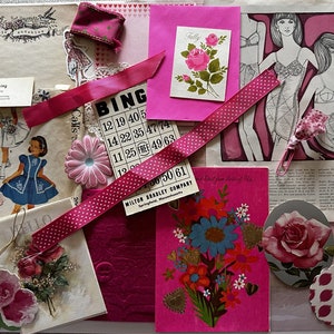 Vintage Ephemera Dark Pink Paper Pack Junk Journal Kit Mixed Media Pink 25-częściowy album do scrapbookingu Clip Art