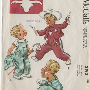 Vintage 1940s SWEETEST Toddler Boys Overalls & Jacket WESTERN or Plain RARE Sewing Pattern McCall 2190 Toddlers Pattern Size 1 Chest 20 image 2