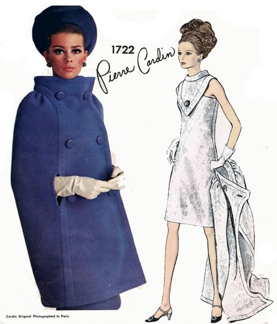 Vintage 1960s Designer Pierre Cardin Cocktail Dress Cape Coat Etsy
