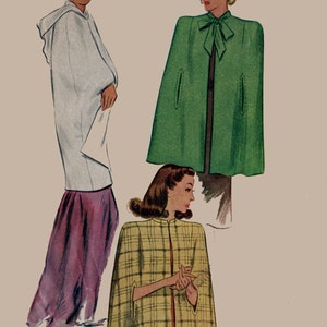 Vintage 1940s Swing Era Hooded Evening Cape Tie Neck McCall 5986 40s Sewing Pattern Size 12 Bust 30
