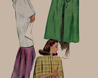 Vintage 1940s Swing Era Hooded Evening Cape Tie Neck McCall 5986 40s Sewing Pattern Size 12 Bust 30