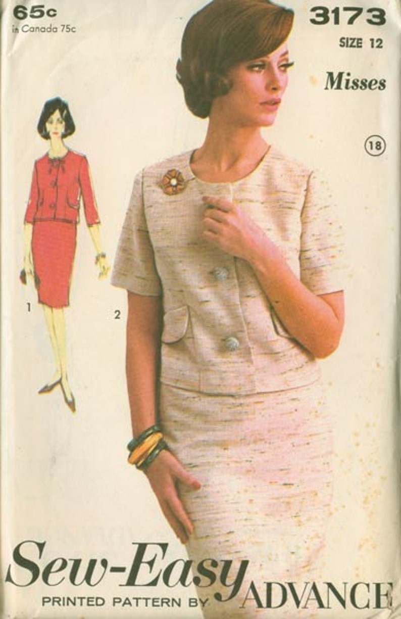 CLEARANCE SALE 1960s Wiggle Suit Advance 3173 Womens Sew Easy Mod Madmen 60s Vintage Sewing Pattern Size12 Bust 32 UNCUT image 2