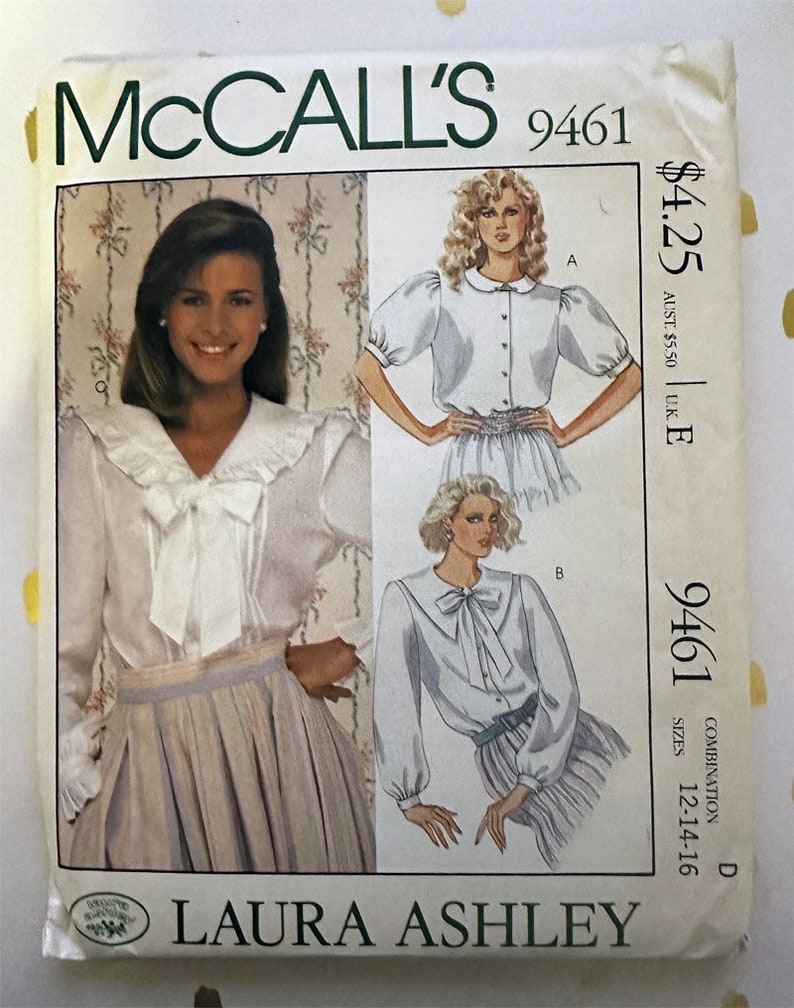 Vintage 1980s Laura Ashley Romantic Blouses Sewing Pattern McCall's 9461 80s Size 12-16 B34-38 UNCUT image 1