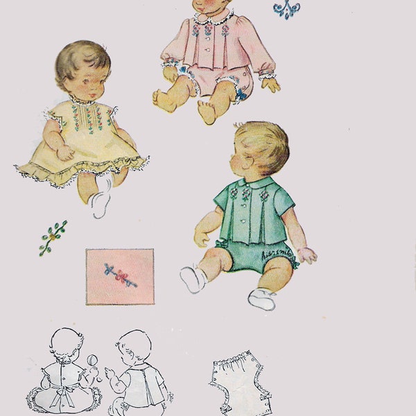 Vintage 1950s Babies' Pinafore, Infant Dress Pin Tucks Jacket and Diaper Slipcover Sewing Pattern McCall 1618 Infant Pattern Size 6 mos