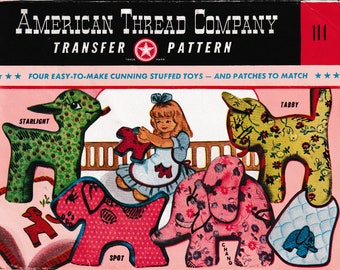 1930s Rare Original American Thread Company Transfer Pattern 114 Calico Patchwork Animals UNCUT