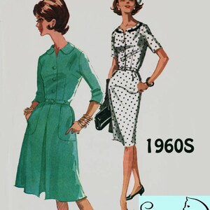 Vintage 1960s Madmen Dress w/ Full or Slim Skirt Sewing Pattern McCalls 6194 60s Mod Pattern Plus Size 18 Bust 38