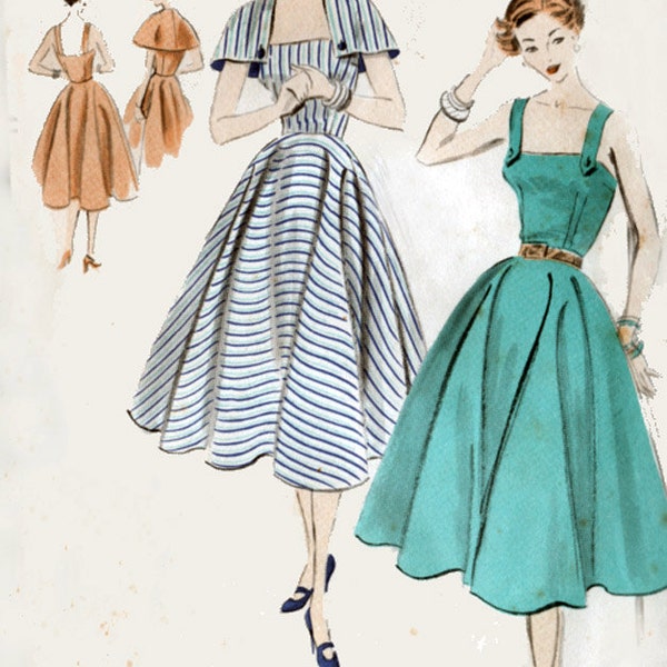Vintage 1950s Sundress with Button on Cape Sewing Pattern Vogue 7706 50s ROCKABILLY Sewing Pattern Size 14 Bust 32