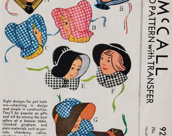 1940s Rare Original McCall's Transfer Pattern 926 Hat Potholders UNCUT