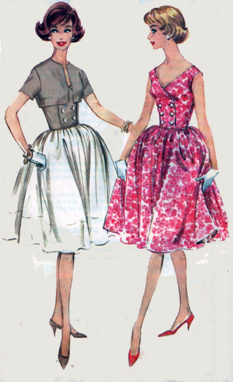 Vintage 60s MadMen Dress Double Breasted Bodice w/ Full Skirt and Bolero Sewing Pattern McCalls 5417 60s Sewing Pattern Size 16 image 1
