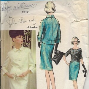 Vintage 60s Mod Designer John Cavanagh of London Fitted Suit and Blouse Sewing Pattern Vogue Couturier Desgin 1317 Sz 12 B 32 image 2