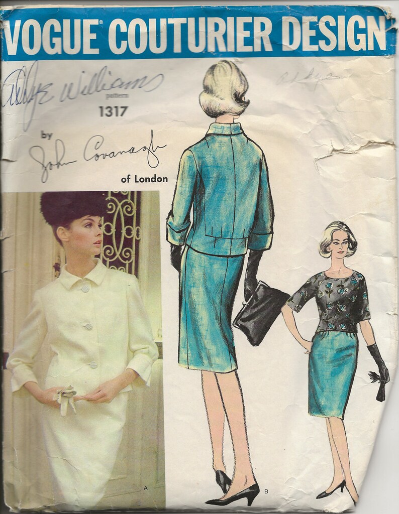 Vintage 60s Mod Designer John Cavanagh of London Fitted Suit and Blouse Sewing Pattern Vogue Couturier Desgin 1317 Sz 12 B 32 image 2