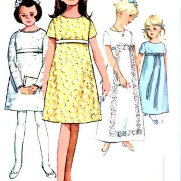 60s Simplicity 6287 Empire A Line Girls Vintage Dress Sewing Pattern Size 6