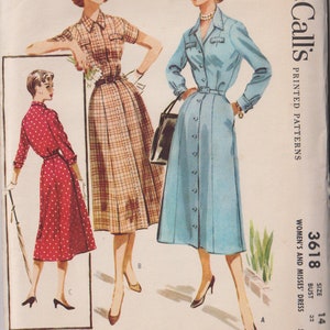 Vintage 50s Shirt Waist Dress Sewing Pattern. McCalls 3618 Size 12 Bust 32. UNCUT. image 2