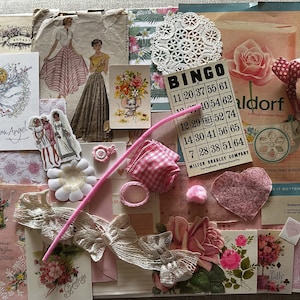 Vintage Ephemera PINK Paper Pack Junk Journal Kit Mixed Media PINK 34-częściowy album do scrapbookingu Clip Art