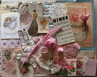 Vintage Ephemera PINK Paper Pack Junk Journal Kit Mixed Media PINK 34 Piece Scrapbook Clip Art