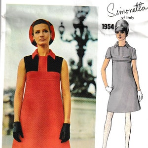 Vintage 1960s Designer Simonetta of Italy MOD Colorblock Shift Dress Sewing Pattern Vogue Couturier Design 1954 Size 10 Bust 32.5 UC/FF