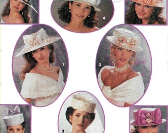 Vintage 1990s Millinery Pattern, 4 styles Pill Box, Wide Brim/Bridal Hat  Simplicity 8521 Compliments by Randy Allen UNCUT