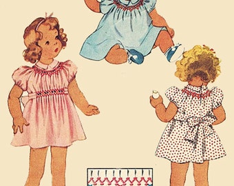 1930s Girl's Dress w/ Cross Stitch and Smocking Embroidery Transfer  McCalls 692 Vintage Sewing Pattern Size 1 UNCUT/FF