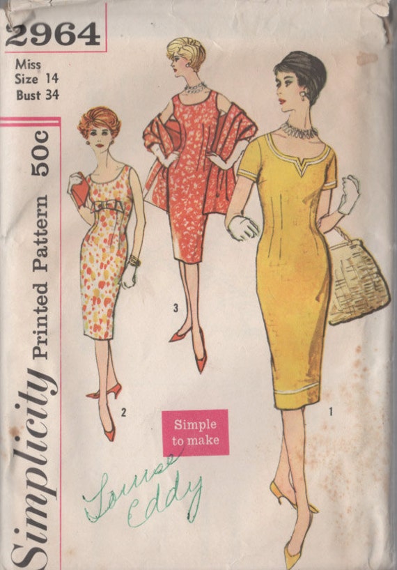 Vintage 1950s Sheath Dress W Low Round Neckline And Stole Etsy