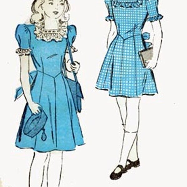 Vintage 1940s Girls Frilly Sunday Frock/Dress Sewing Pattern Advance 4677 Swing Era 40s Childrens Sewing Pattern Size 6