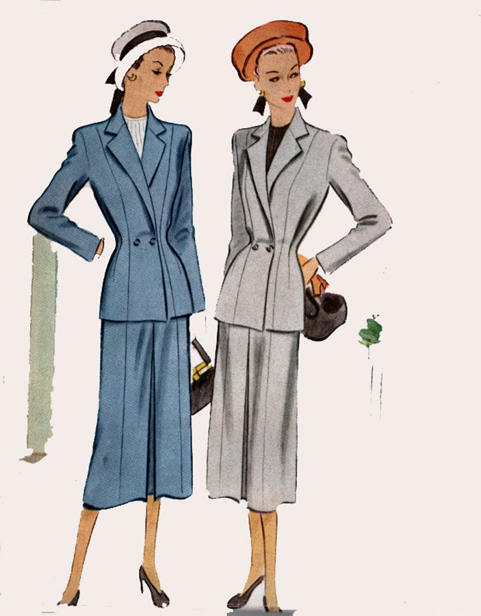 Vintage 1940s CLASSY Two Piece Fitted Suit Sewing Pattern - Etsy