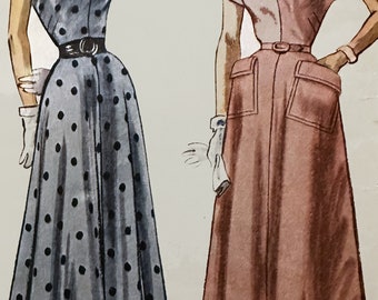 Vintage 1940s CLASSY One-Piece Dress in Half Sizes Sewing Pattern Simplicity 2801 40s Swing Era Size 14.5 Bust 35 UNCUT