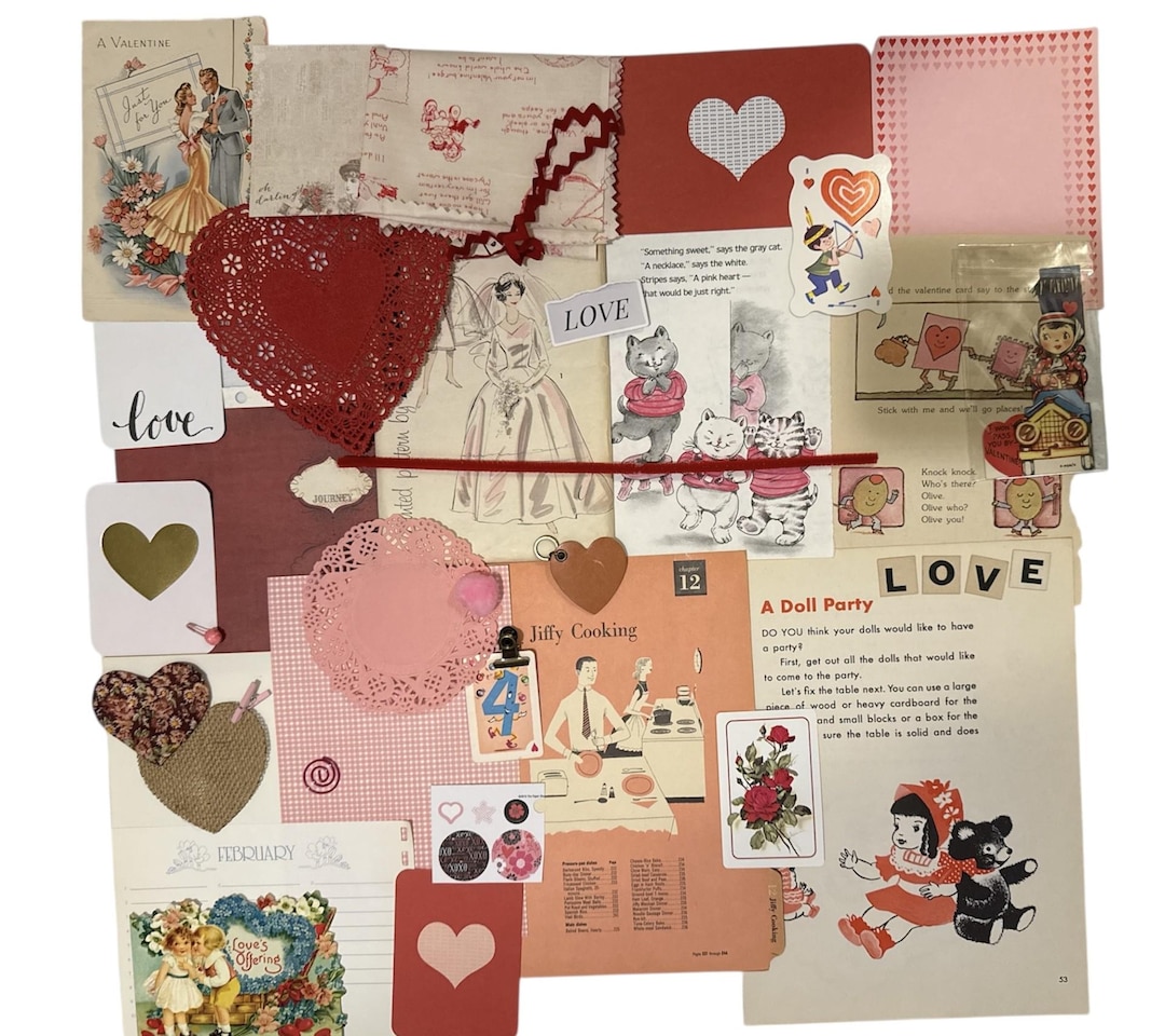 Vintage Ephemera VALENTINE Paper Pack Junk Journal Kit Mixed Media ...
