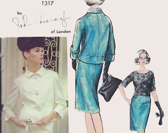 Vintage 60s Mod Designer John Cavanagh of London Fitted Suit and Blouse Sewing Pattern Vogue Couturier Desgin 1317 Sz 12 B 32