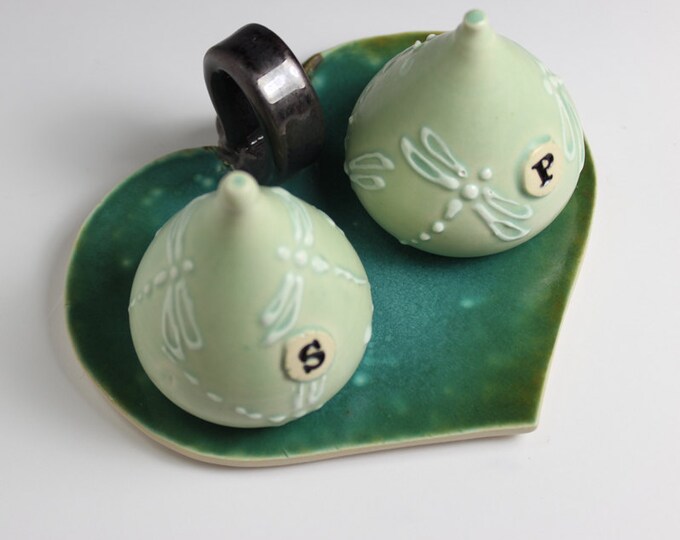 Salt and Pepper Set Dragonfly in Green Single Hole Shakers Etsy