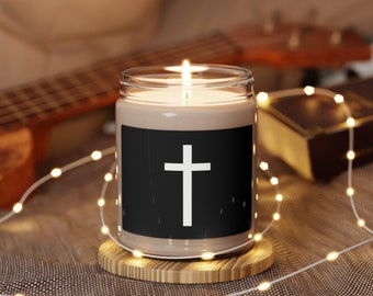 Christian Candle (White Cross) Scented Soy Candle, 9oz (Black)