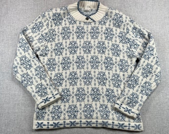 VTG 90s Christopher & Banks Snowflake AOP Ski Sweater Women L Nordic Fair Isle