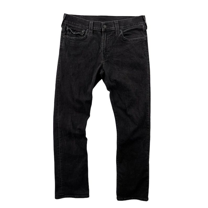 True Religion Ricky Relaxed Straight Jeans Mens 36x31 Black USA Made Denim Flaps image 1