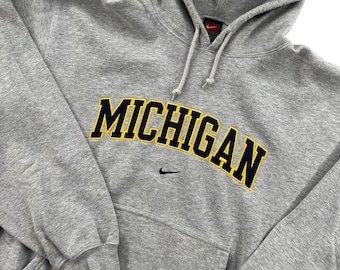 Vintage Y2K Nike Michigan Hoodie Mens Large Grey Embroidered Center Swoosh Logo
