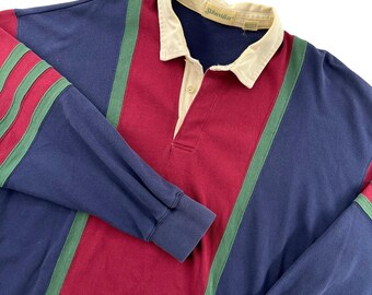 Vintage St Johns Bay Rugby Shirt Men XXLT Long Sleeve Colorblock Ivy Prep *READ