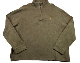 VTG Polo Ralph Lauren 1/4 Zip Pullover Sweater Men XXL Olive Green Cotton Preppy