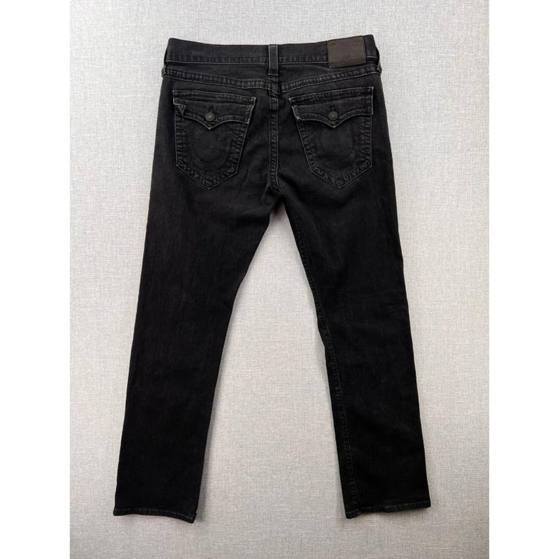 True Religion Ricky Relaxed Straight Jeans Mens 36x31 Black USA Made Denim Flaps image 2