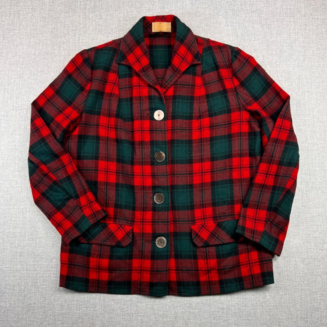 Pendleton 49er Jacket Pattern VTG 60s Pendleton 49er Wool Plaid Jacket Women Large Red Green Heritage ...