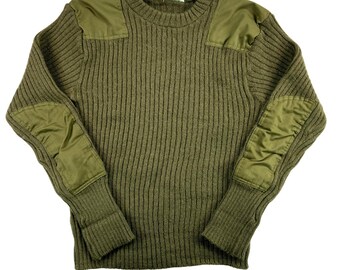Authentic British Commando Sweater - 100% Wool Military Style With Epaulets & Pen Pocket | WWII Inspired Heavy Knit