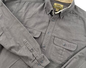 Cabelas Deerskin Soft Chamois Men Large Tall Gray Button Down Shirt Outdoor GORP