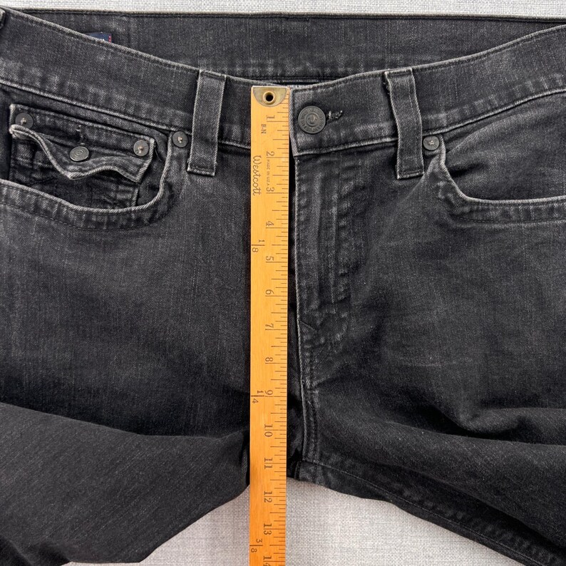 True Religion Ricky Relaxed Straight Jeans Mens 36x31 Black USA Made Denim Flaps image 11
